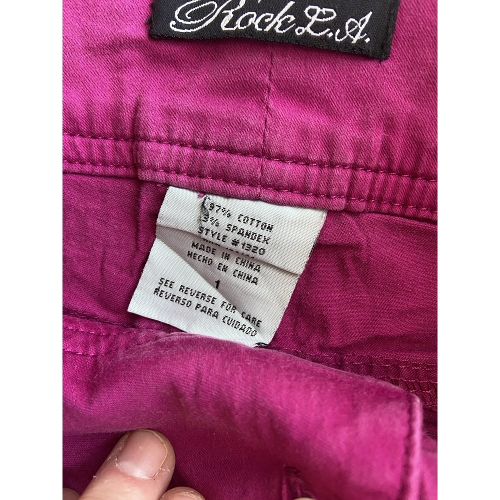 Vintage Y2K Low Rise Micro Shorts Size 1 Fuchsia Button McBling Barbie Britney - Picture 6 of 9